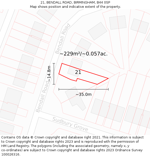 21, BENDALL ROAD, BIRMINGHAM, B44 0SP: Plot and title map