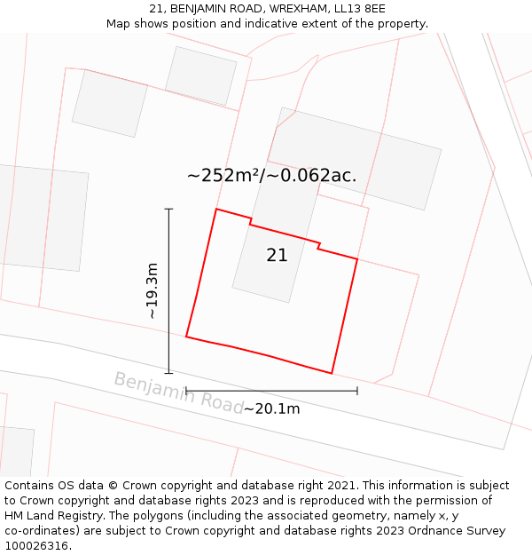 21, BENJAMIN ROAD, WREXHAM, LL13 8EE: Plot and title map
