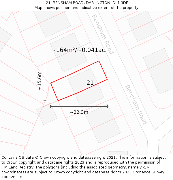 21, BENSHAM ROAD, DARLINGTON, DL1 3DF: Plot and title map