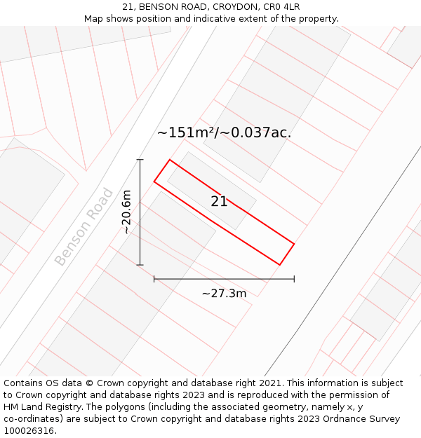 21, BENSON ROAD, CROYDON, CR0 4LR: Plot and title map