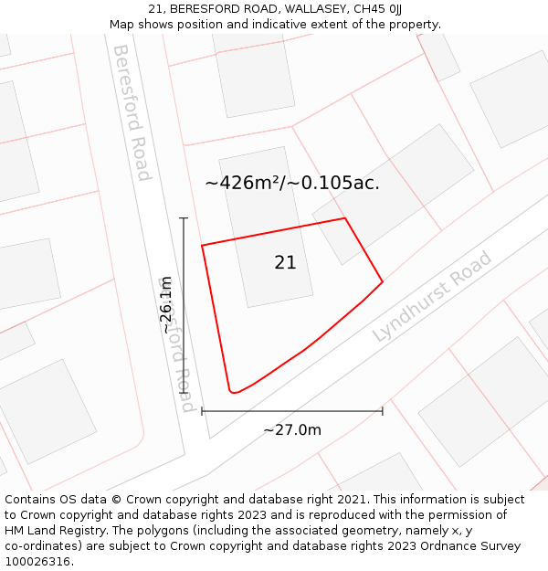 21, BERESFORD ROAD, WALLASEY, CH45 0JJ: Plot and title map