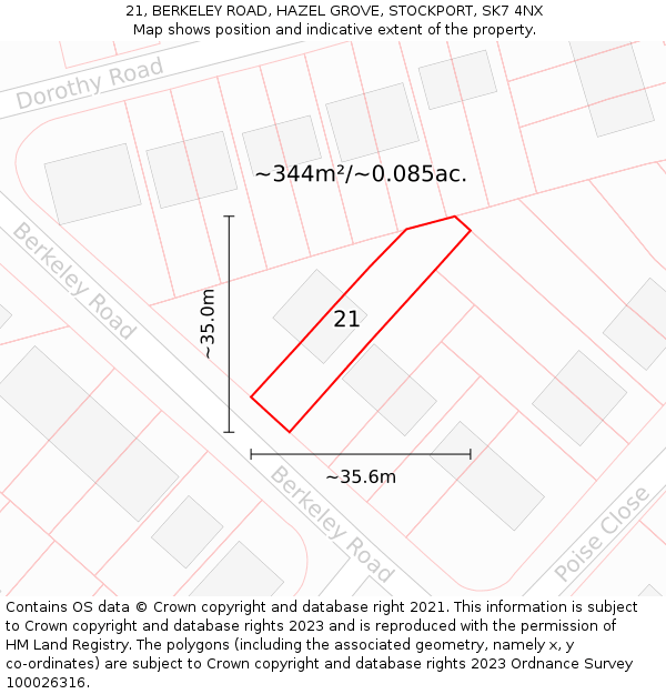 21, BERKELEY ROAD, HAZEL GROVE, STOCKPORT, SK7 4NX: Plot and title map