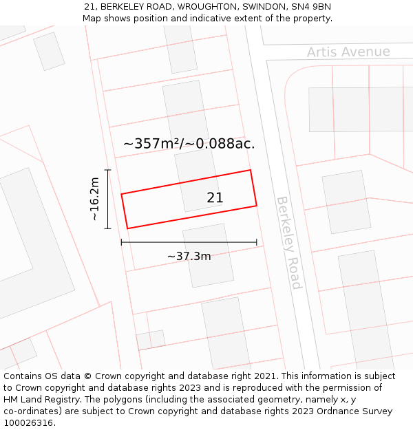21, BERKELEY ROAD, WROUGHTON, SWINDON, SN4 9BN: Plot and title map
