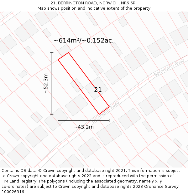 21, BERRINGTON ROAD, NORWICH, NR6 6PH: Plot and title map