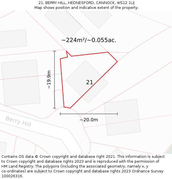 21, BERRY HILL, HEDNESFORD, CANNOCK, WS12 1UJ: Plot and title map