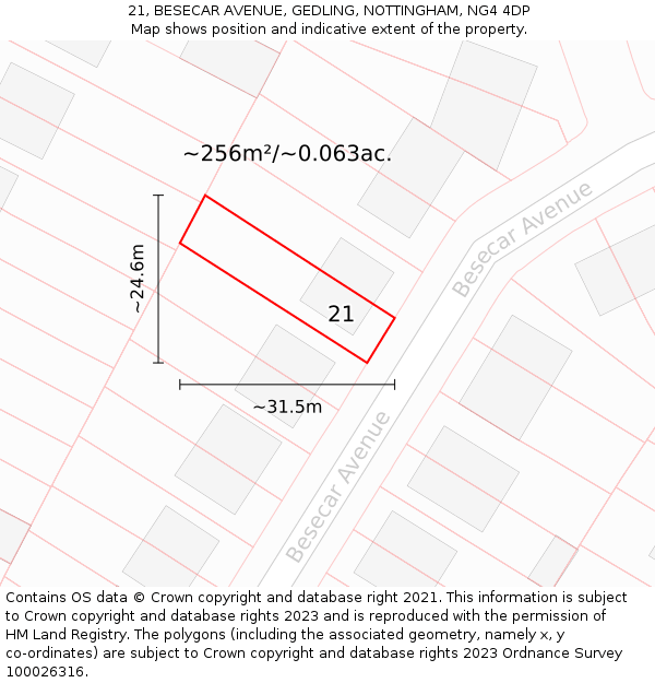 21, BESECAR AVENUE, GEDLING, NOTTINGHAM, NG4 4DP: Plot and title map