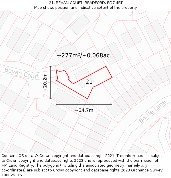 21, BEVAN COURT, BRADFORD, BD7 4RT: Plot and title map