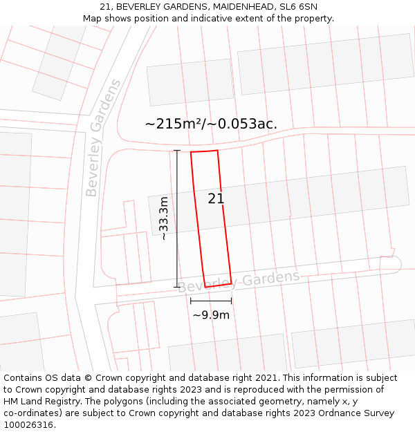 21, BEVERLEY GARDENS, MAIDENHEAD, SL6 6SN: Plot and title map