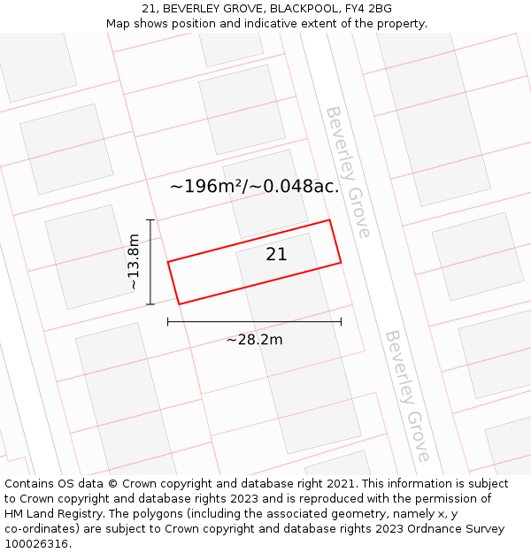 21, BEVERLEY GROVE, BLACKPOOL, FY4 2BG: Plot and title map