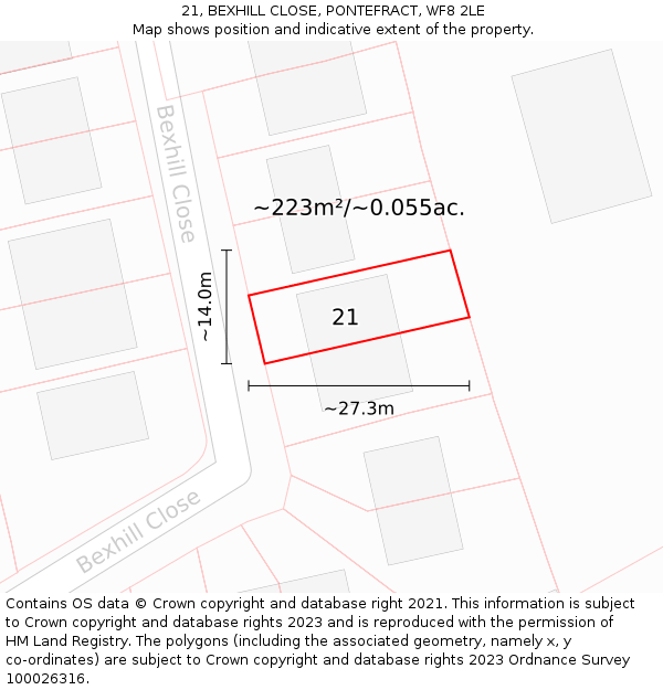 21, BEXHILL CLOSE, PONTEFRACT, WF8 2LE: Plot and title map