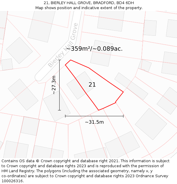21, BIERLEY HALL GROVE, BRADFORD, BD4 6DH: Plot and title map