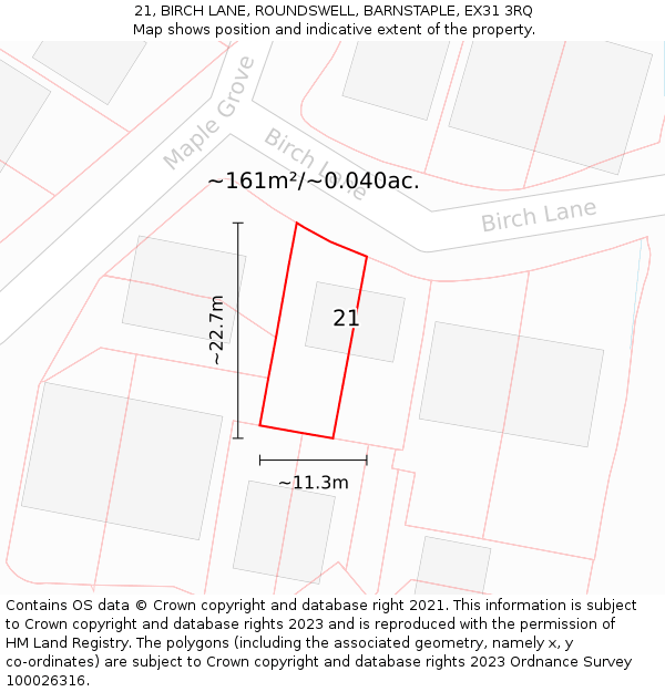 21, BIRCH LANE, ROUNDSWELL, BARNSTAPLE, EX31 3RQ: Plot and title map
