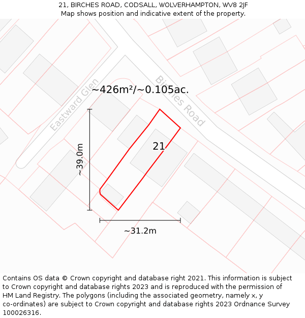 21, BIRCHES ROAD, CODSALL, WOLVERHAMPTON, WV8 2JF: Plot and title map