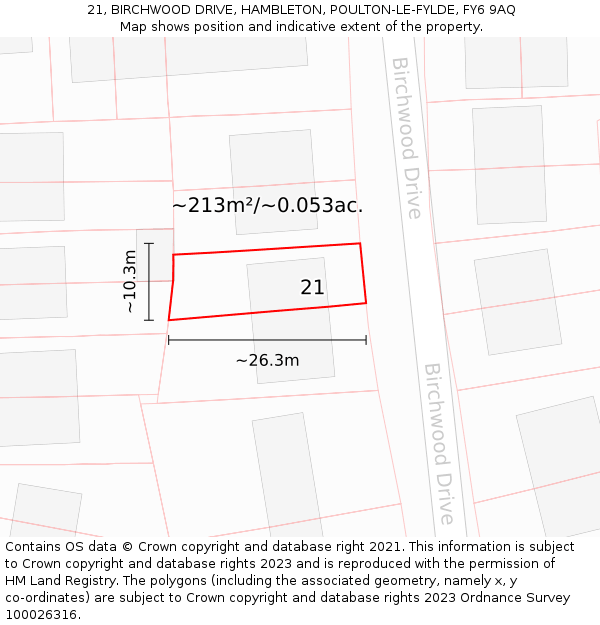21, BIRCHWOOD DRIVE, HAMBLETON, POULTON-LE-FYLDE, FY6 9AQ: Plot and title map