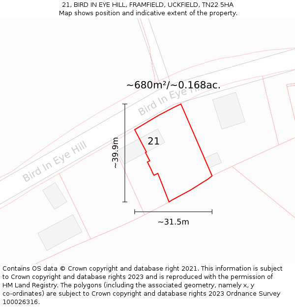 21, BIRD IN EYE HILL, FRAMFIELD, UCKFIELD, TN22 5HA: Plot and title map