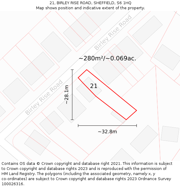 21, BIRLEY RISE ROAD, SHEFFIELD, S6 1HQ: Plot and title map