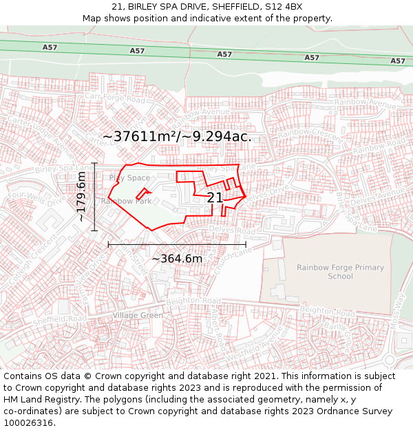 21, BIRLEY SPA DRIVE, SHEFFIELD, S12 4BX: Plot and title map