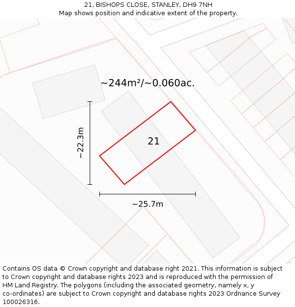 21, BISHOPS CLOSE, STANLEY, DH9 7NH: Plot and title map