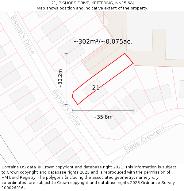 21, BISHOPS DRIVE, KETTERING, NN15 6AJ: Plot and title map