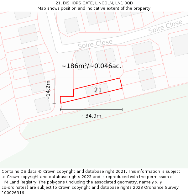 21, BISHOPS GATE, LINCOLN, LN1 3QD: Plot and title map