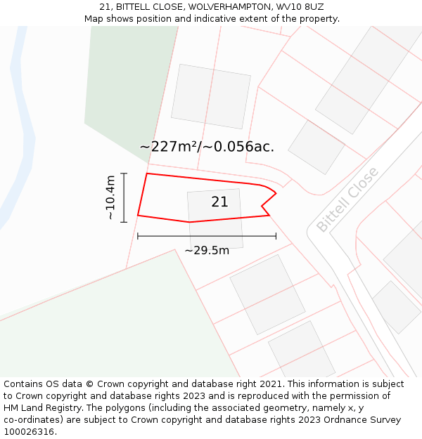 21, BITTELL CLOSE, WOLVERHAMPTON, WV10 8UZ: Plot and title map