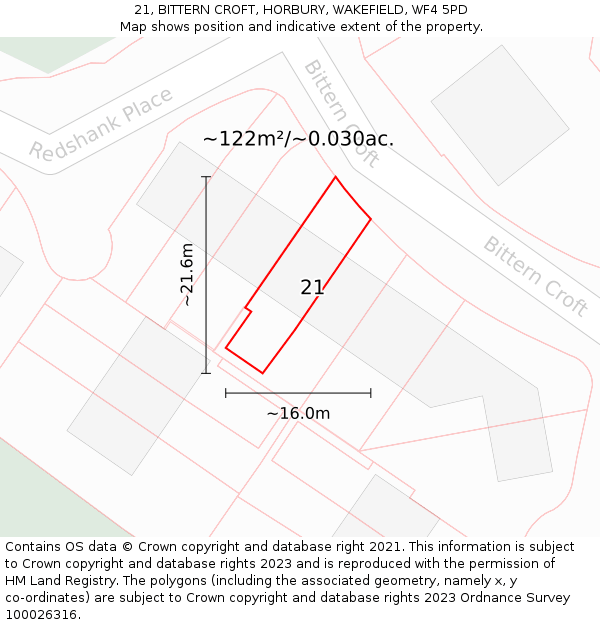 21, BITTERN CROFT, HORBURY, WAKEFIELD, WF4 5PD: Plot and title map