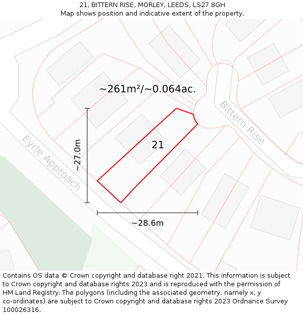 21, BITTERN RISE, MORLEY, LEEDS, LS27 8GH: Plot and title map