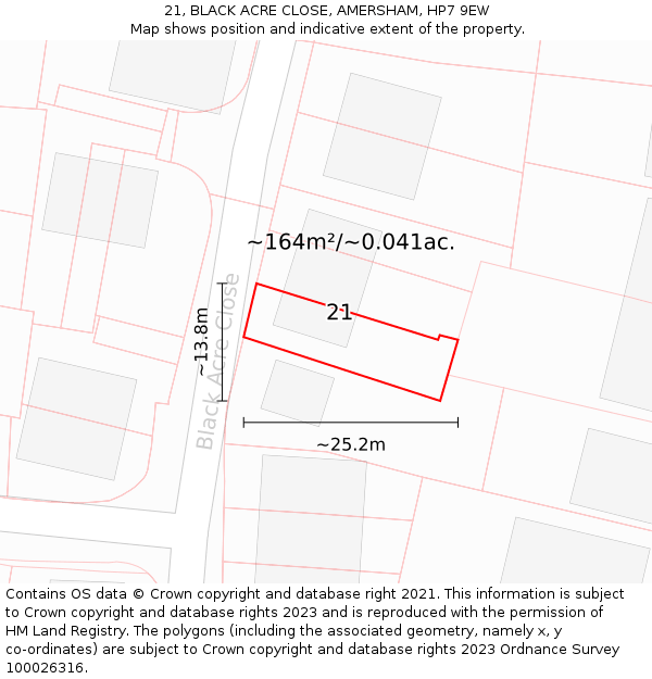 21, BLACK ACRE CLOSE, AMERSHAM, HP7 9EW: Plot and title map