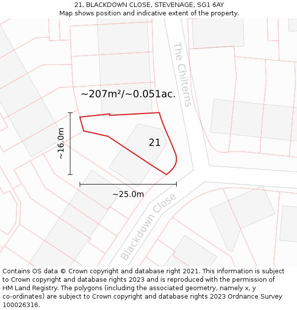21, BLACKDOWN CLOSE, STEVENAGE, SG1 6AY: Plot and title map