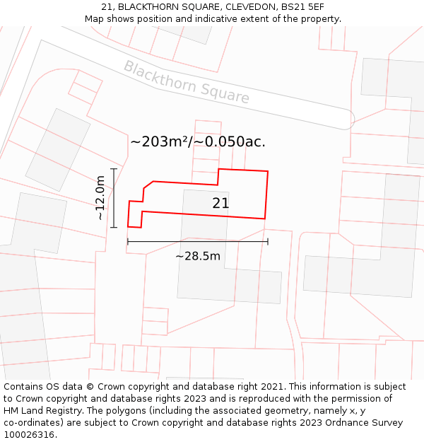 21, BLACKTHORN SQUARE, CLEVEDON, BS21 5EF: Plot and title map