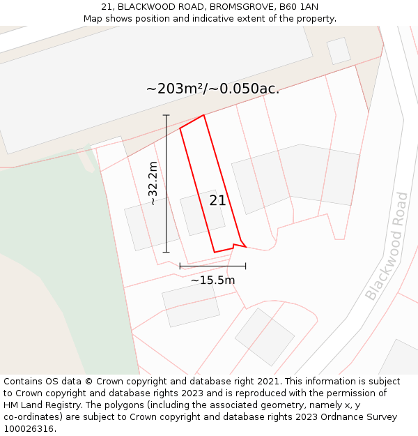 21, BLACKWOOD ROAD, BROMSGROVE, B60 1AN: Plot and title map