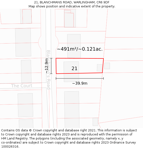 21, BLANCHMANS ROAD, WARLINGHAM, CR6 9DF: Plot and title map