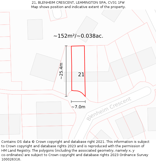 21, BLENHEIM CRESCENT, LEAMINGTON SPA, CV31 1FW: Plot and title map