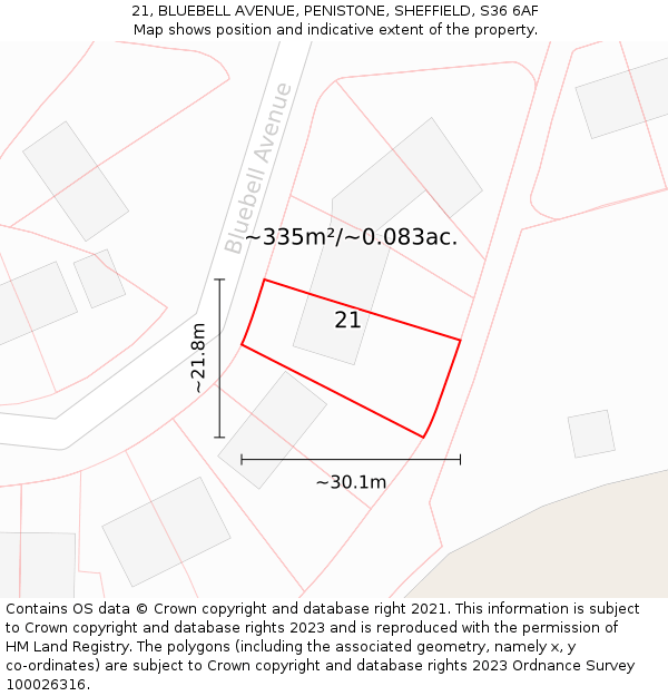 21, BLUEBELL AVENUE, PENISTONE, SHEFFIELD, S36 6AF: Plot and title map