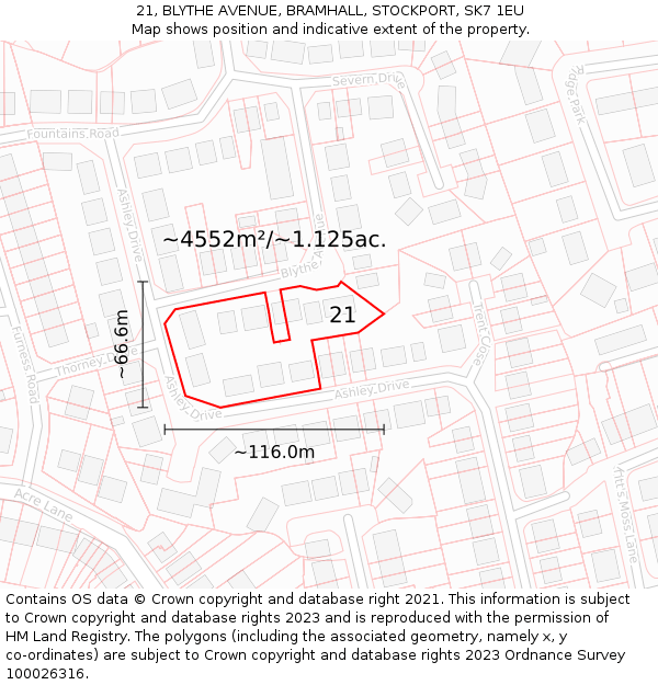 21, BLYTHE AVENUE, BRAMHALL, STOCKPORT, SK7 1EU: Plot and title map