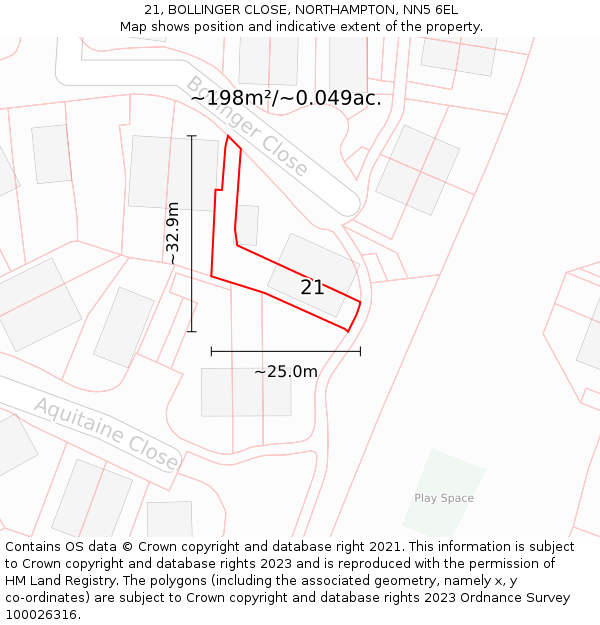 21, BOLLINGER CLOSE, NORTHAMPTON, NN5 6EL: Plot and title map