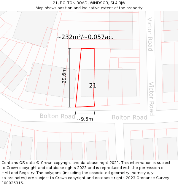 21, BOLTON ROAD, WINDSOR, SL4 3JW: Plot and title map