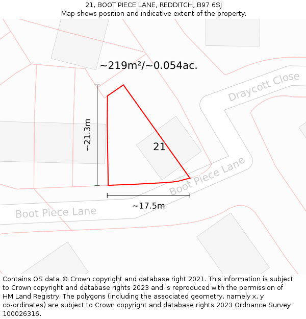 21, BOOT PIECE LANE, REDDITCH, B97 6SJ: Plot and title map