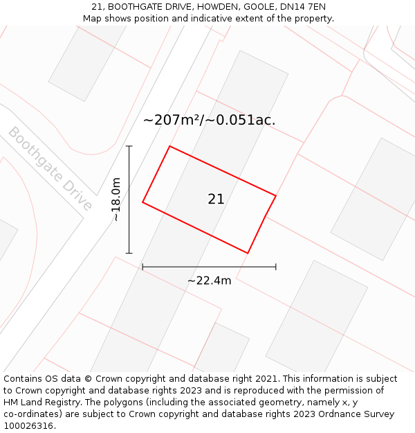 21, BOOTHGATE DRIVE, HOWDEN, GOOLE, DN14 7EN: Plot and title map
