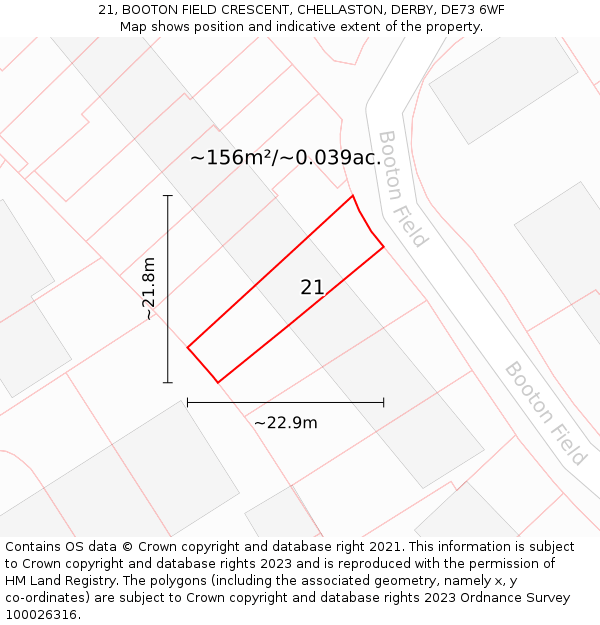 21, BOOTON FIELD CRESCENT, CHELLASTON, DERBY, DE73 6WF: Plot and title map