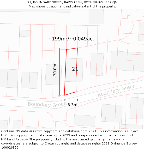 21, BOUNDARY GREEN, RAWMARSH, ROTHERHAM, S62 6JN: Plot and title map