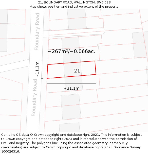 21, BOUNDARY ROAD, WALLINGTON, SM6 0ES: Plot and title map