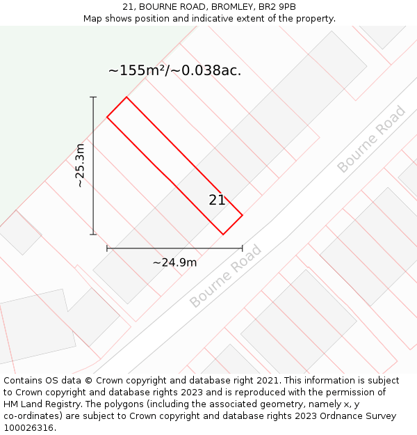 21, BOURNE ROAD, BROMLEY, BR2 9PB: Plot and title map