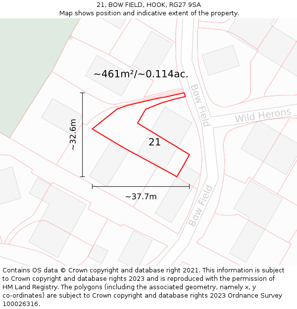 21, BOW FIELD, HOOK, RG27 9SA: Plot and title map