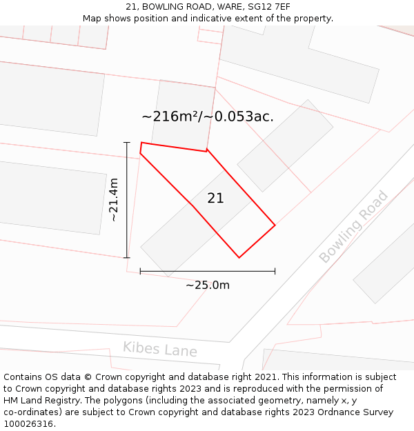 21, BOWLING ROAD, WARE, SG12 7EF: Plot and title map