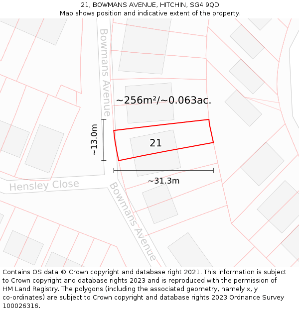 21, BOWMANS AVENUE, HITCHIN, SG4 9QD: Plot and title map