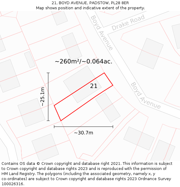 21, BOYD AVENUE, PADSTOW, PL28 8ER: Plot and title map