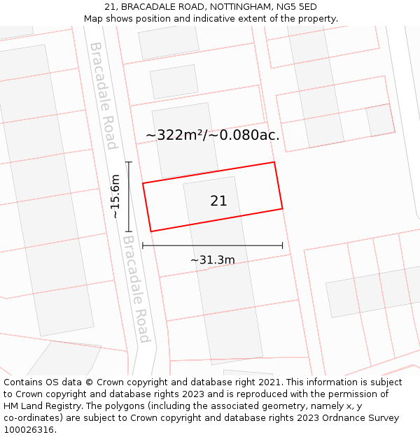 21, BRACADALE ROAD, NOTTINGHAM, NG5 5ED: Plot and title map