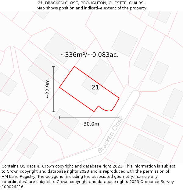 21, BRACKEN CLOSE, BROUGHTON, CHESTER, CH4 0SL: Plot and title map