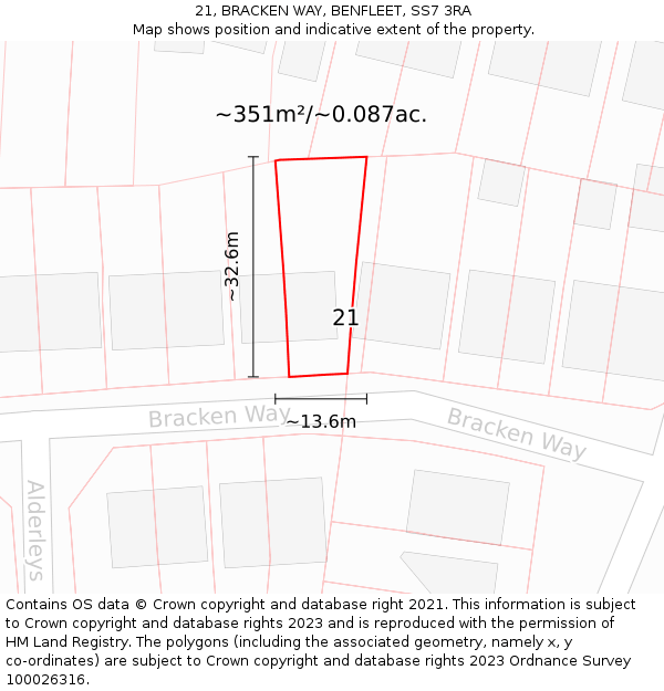 21, BRACKEN WAY, BENFLEET, SS7 3RA: Plot and title map